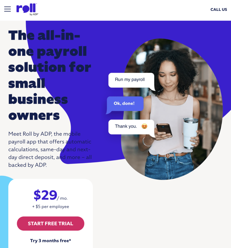 Roll ADP: the all in one ADP payroll solution for small business owners. If you're looking at outsourcing payroll, this is a great option.