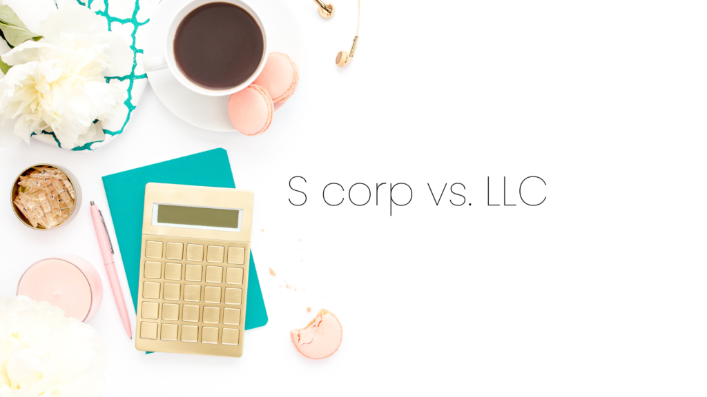S corp vs. LLC? Which is best for you? Calculator, pink macaroons, and a coffee in the background.