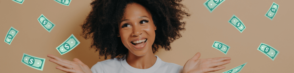 Money raining down on a pretty business owner with curly hair BUT It's important to understand the tax rules for becoming an S Corp. Tax rules for an S corporation are different than from a sole proprietorship. Becoming an S Corp does not equal raining money!