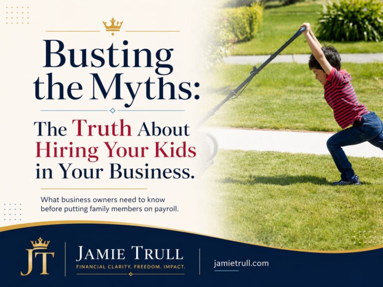 Kid pushing a lawnmower that is taller than the child with the text: Busting the myths: the truth about hiring your kids in your business