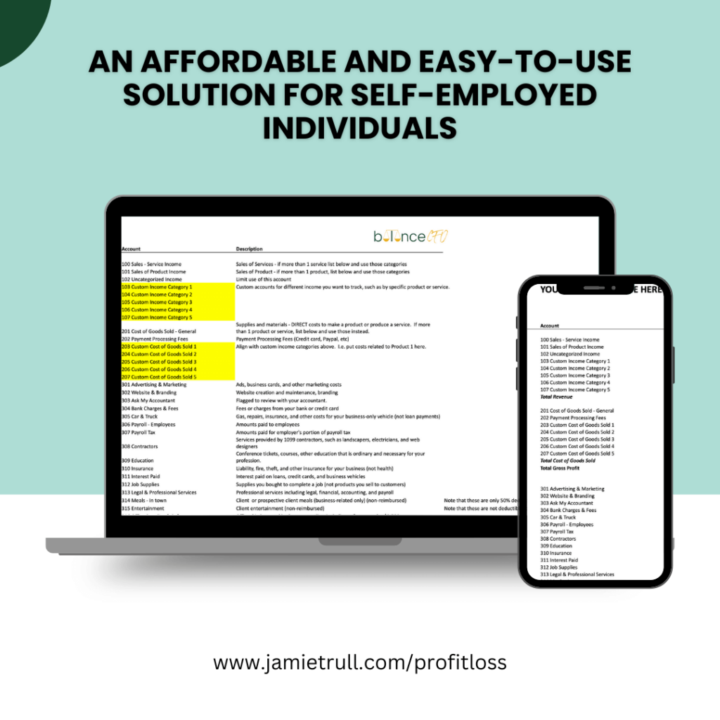 Manage your cash flow and stay ready for tax season with Jamie’s P&L Spreadsheet.