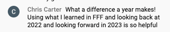 FFF gave Chris the confidence she needed to raise her sales price and improve her budgeting process.