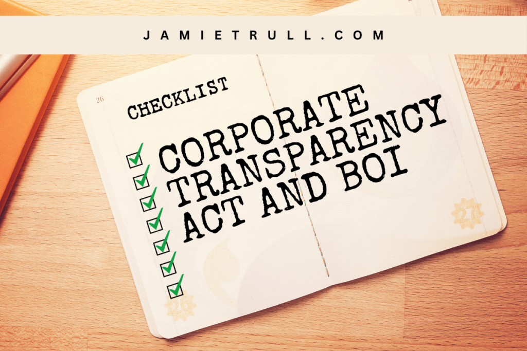 Open notebook with checklist, symbolizing compliance with the Corporate Transparency Act for small businesses. Note: Big BOI News from December 2024: the law is currently under lawsuit by the State of Texas for being unconstitutional.