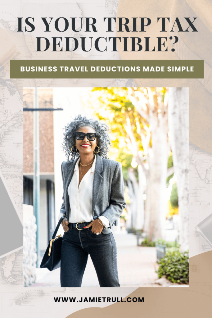Confident businesswoman walking outdoors in business attire with a purse and sunglasses, representing self-employed professionals who deduct actual expenses from business trips and claim them on their tax return.