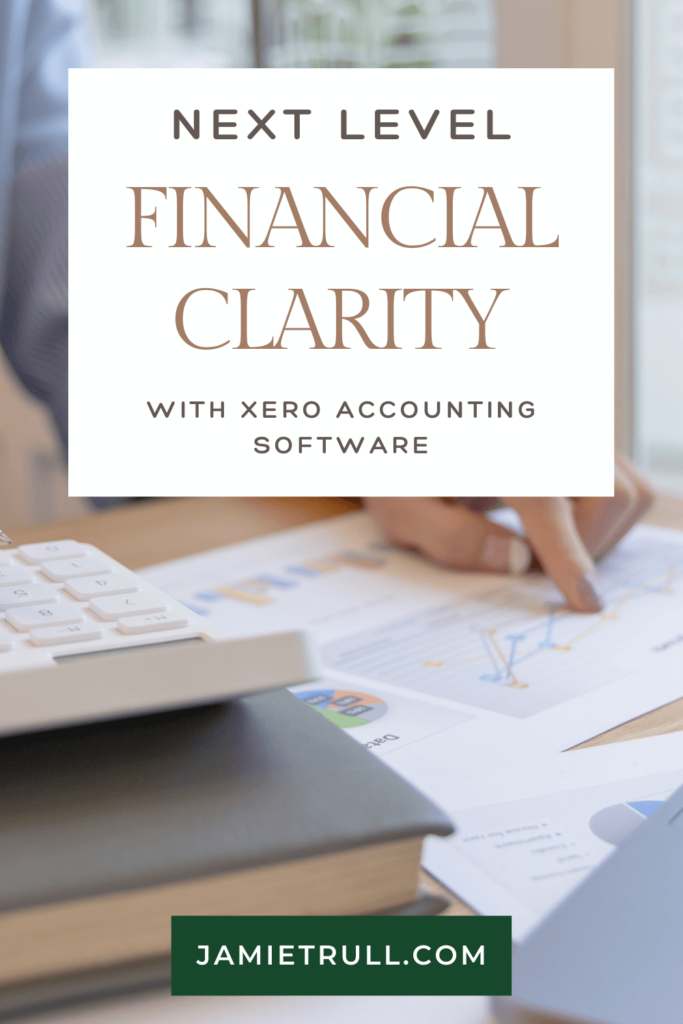 Person reviewing financial charts with a calculator and notebook on the desk, alongside text that reads "Next Level Financial Clarity with Xero Accounting Software." This image highlights cloud based accounting software with accounts payable functionality, designed to help users manage cash flow and reconcile bank transactions effectively.