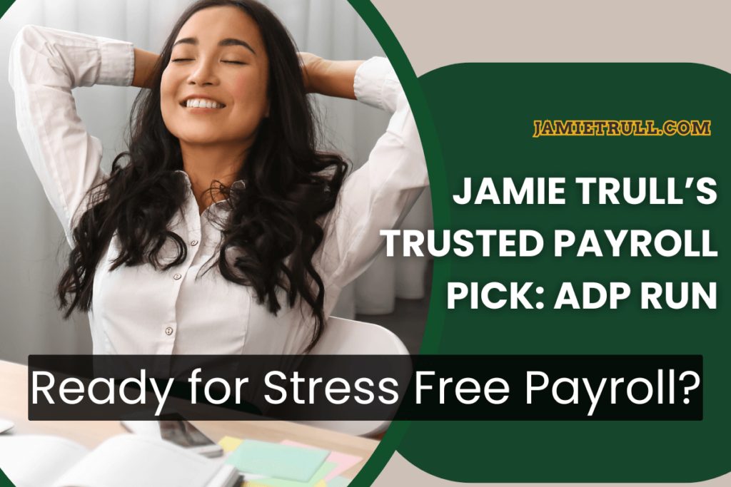 Smiling woman relaxing at desk with eyes closed, symbolizing peace of mind from using Jamie Trull’s recommended payroll services, ADP RUN.
