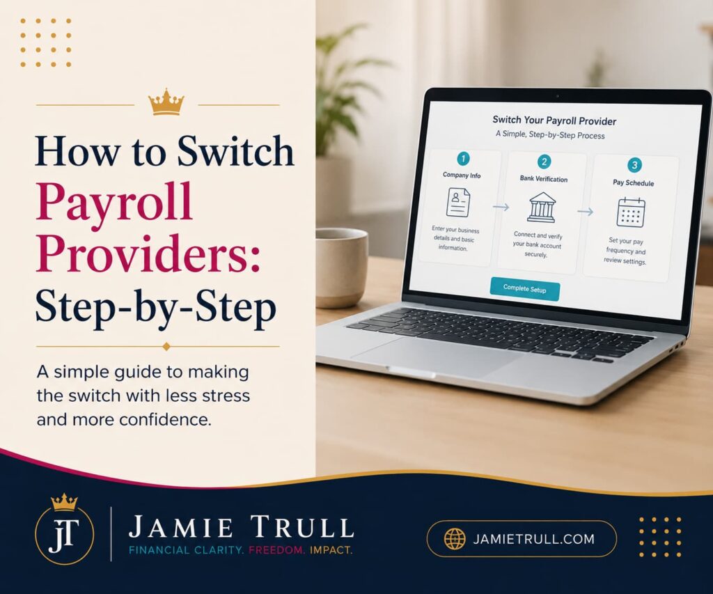 A laptop displaying payroll software setup screens used to manage employee data, handle tax filing and tax withholdings, and pay employees through an automated payroll system.