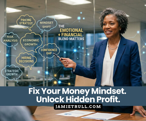 Confident businesswoman presenting financial strategy concepts with digital growth graphics, emphasizing cash flow forecasts, financial resources, and making informed business decisions.
