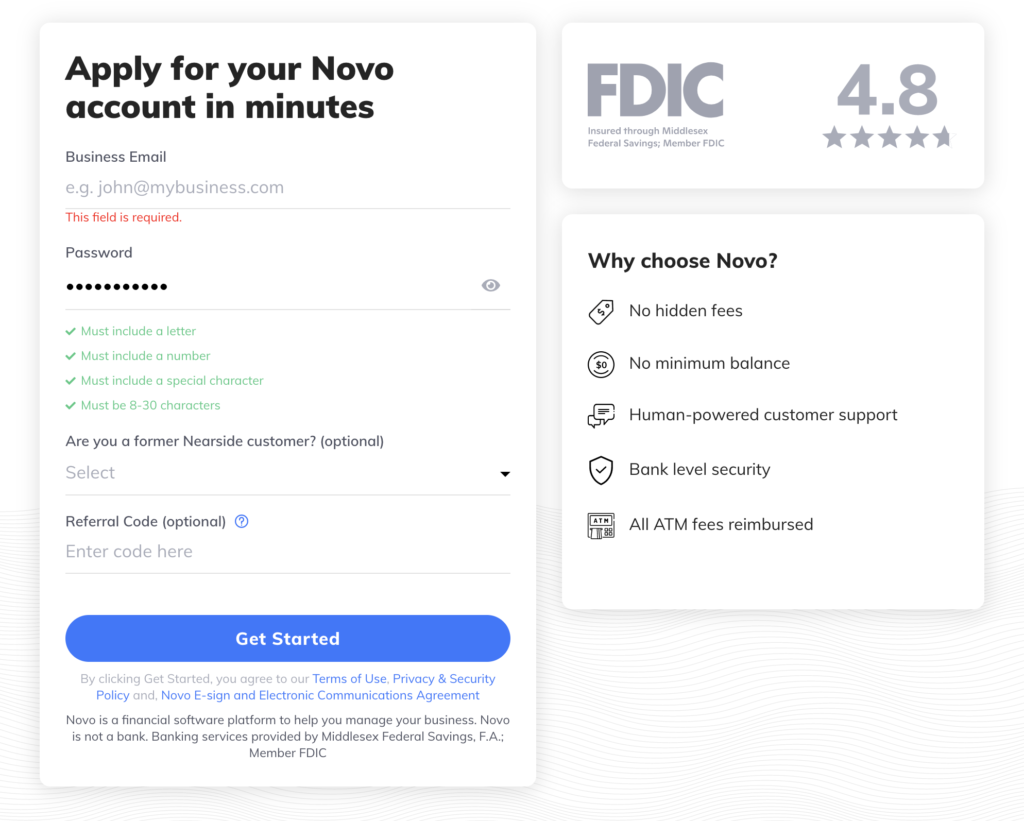 NOVO is FDIC Insured, with no hidden fees, no minimum balance, human-powered customer support, bank level security, and ALL ATM fees are reimbursed!!!