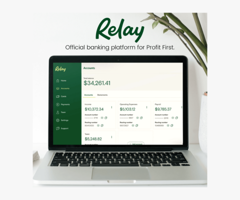 A profit-first certified banking platform? Yes Please! Meet Relay. Picture of Relay interface on a laptop screen.