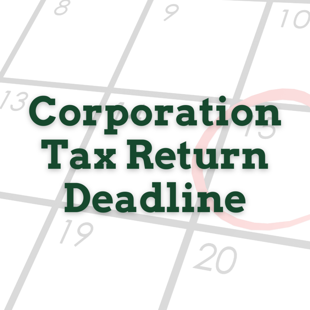 A calendar with a highlighted deadline date, reminding corporations of the due date for filing their annual tax returns.