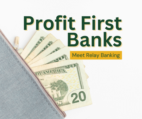 A Profit First Certified Bank Is Here! Meet Replay. Fan of 20 dollar bills in a denim zip bag.