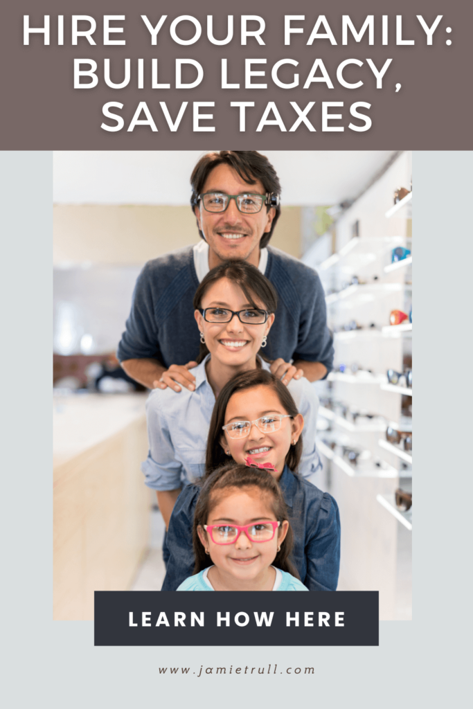 Family of four smiling in a professional setting, representing how hiring family members can build legacy, save on withholding taxes, and manage Medicare taxes effectively.