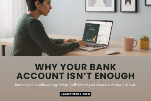 Self-employed professional using top accounting software on a laptop for tracking expenses and managing business finances. From jamietrull.com.