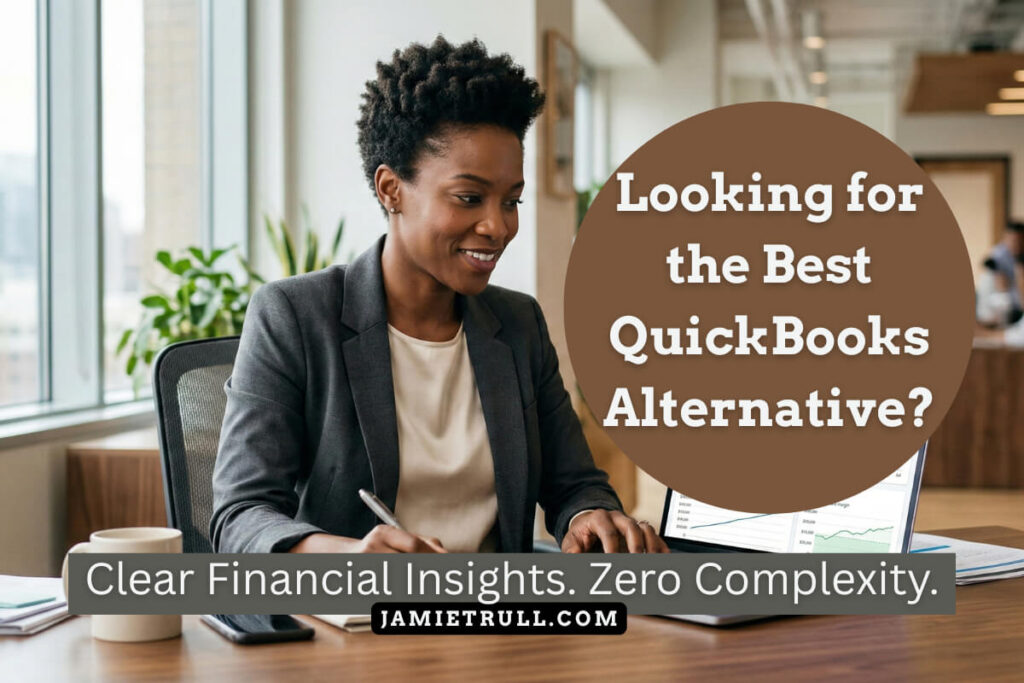 Woman business owner reviewing financial reports on her laptop while exploring QuickBooks alternatives, using accounting tools for expense management and clear financial insights from the best QuickBooks alternative.